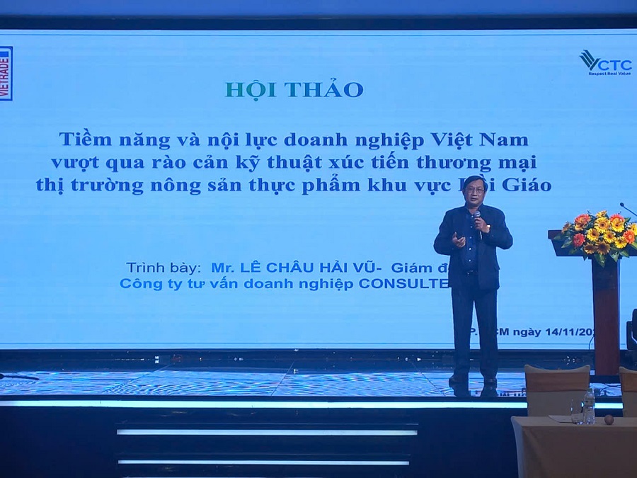 Tại Hội thảo, các chuyên gia cập nhật tình hình xuất nhập khẩu và xúc tiến thương mại các mặt hàng Halal sang khu vực Đông Nam Á, Trung Đông - Châu Phi; tháo gỡ và giải đáp các vướng mắc mà doanh nghiệp thường gặp khi xuất khẩu sản phẩm Halal; hướng đẫn đăng ký chứng nhận Halal; cập nhật các quy định mới về Halal trên thế giới…