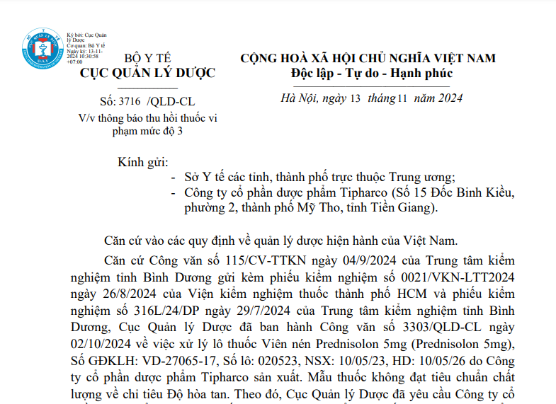 Thông báo của Cục Quản lý Dược