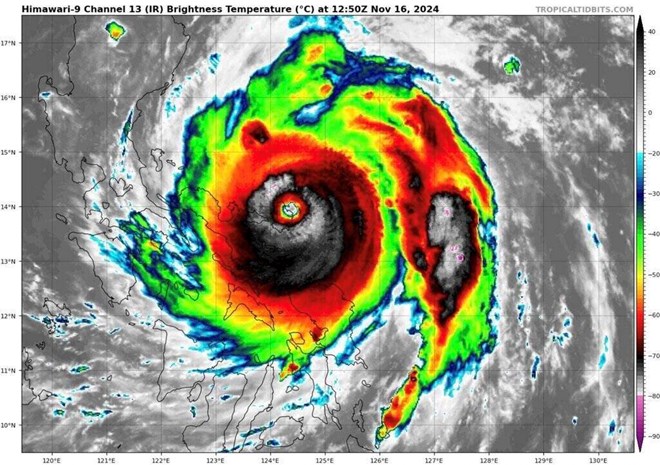Siêu bão Man-yi là 1 trong 5 siêu bão mạnh nhất hành tinh 2024. Ảnh: Tropical Tibits