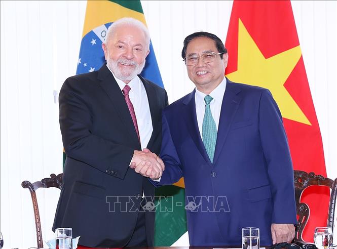 Thủ tướng Phạm Minh Chính với Tổng thống Brazil Lula da Silva.