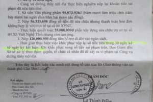 Khiển trách và yêu cầu nộp lại tiền với Giám đốc Cảng vụ đường thủy nội địa Cần Thơ