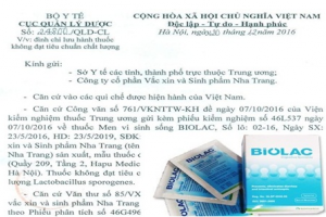 Vì sao Men vi sinh sống Biolac của BIOPHARCO bị thu hồi trên diện rộng?
