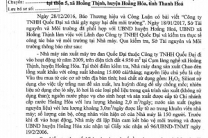 Thanh Hóa: Sở TN&MT vào cuộc vụ Công ty TNHH Quốc Đại xả thải gây nguy hại môi trường