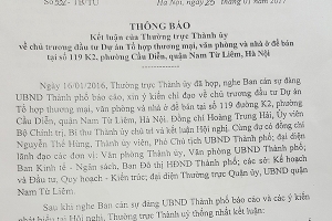 Thành ủy Hà Nội: Chấp thuận chủ trương đầu tư Dự án Tổ hợp TM, văn phòng để bán
