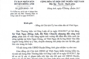 Thông tin về bài Xã Vĩnh Ngọc (Đông Anh, Hà Nội): Chuyển nhượng đất công trái phép