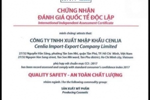 Mỹ phẩm CENLIA đạt chứng nhận “Quality Safety - An toàn chất lượng” năm 2017
