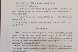 Hà Nội: Tạm đình chỉ nhiệm vụ Phó chủ tịch UBND phường Văn Miếu