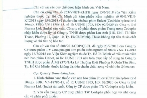 Cục Quản lý Dược, Bộ Y tế ra công văn thu hồi 1 loại thuốc chống dị ứng kém chất lượng
