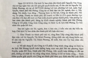 Hải Phòng: Thông báo kết luận kết quả giải quyết khiếu nại của bà Nguyễn Thị Minh Phương