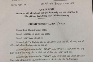 Thanh tra việc chấp hành các quy định pháp luật đối với Công ty Đấu giá Công Lập