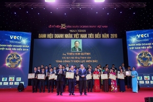 Chủ tịch HĐTV EVNNPC Thiều Kim Quỳnh nhận Cúp Thánh Gióng và được vinh danh Doanh nhân tiêu biểu 2019