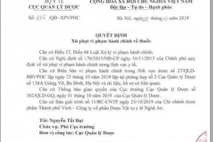 Nghệ An: Chi nhánh Dược phẩm thành phố Vinh bị Cục quản lý Dược xử phạt