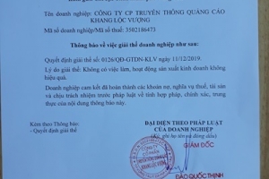 BỐ CÁO GIẢI THỂ DOANH NGHIỆP (thông cáo lần 3)