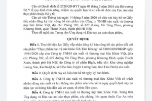 Thu hồi giấy phép công bố sản phẩm Ích Tâm Khang