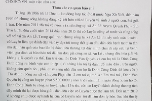Thái Bình: Bức xúc trước việc thường xuyên bị vợ cũ hành hung, một công dân đã làm đơn kêu cứu gửi các cơ quan chức năng