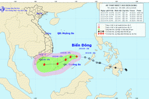 Trong 12 giờ tới, áp thấp nhiệt đới có khả năng mạnh thành bão