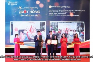 EVN nhận Giải thưởng “Giọt hồng” năm 2020 vì thành tích xuất sắc trong hiến máu tình nguyện