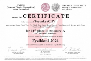 Cuộc thi Fyziklani Đội tuyển Vật lý của Trường THPT Chuyên Hùng Vương (Phú Thọ) xuất sắc đạt hạng A