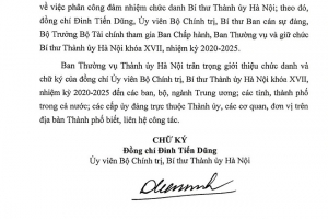 Giới thiệu chữ ký của Bí thư Thành ủy Hà Nội Đinh Tiến Dũng