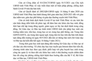 Sở GD&ĐT Vĩnh Phúc đề nghị cho học sinh nghỉ học từ 4/5