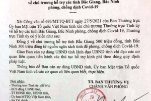 Quảng Bình: Hỗ trợ 800 triệu đồng cho tỉnh Bắc Giang và Bắc Ninh chống dịch
