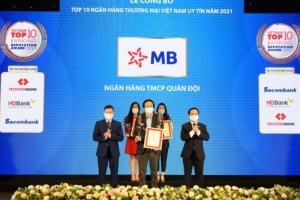 MB được vinh danh trong Top 4 ngân hàng uy tín năm 2021