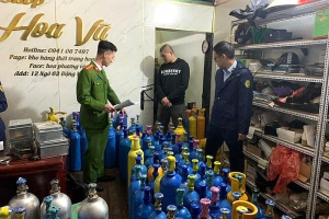Hà Nội tạm giữ 187 bình khí N2O các loại không rõ nguồn gốc