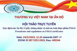 Hội thảo "Quy định của Ấn Độ về cấp giấy chứng nhận VSATTP" diễn ra ngày 24/5