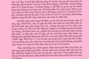 Thư cảm ơn ngành điện vì đã nỗ lực sớm cấp điện trở lại cho huyện Mù Cang Chải
