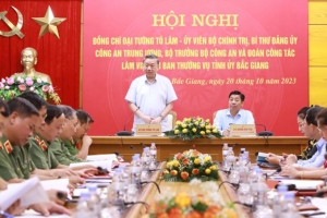 Đại tướng Tô Lâm - Bộ trưởng Bộ Công an làm việc với Ban Thường vụ Tỉnh ủy Bắc Giang