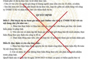 Cảnh báo giả mạo Bộ Công Thương về việc “Phê duyệt dự án tham gia nhận quà online”