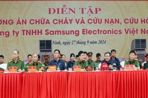 Tổng duyệt diễn tập Phương án chữa cháy và cứu nạn cứu hộ tại Công ty TNHH Samsung Electronics Việt Nam