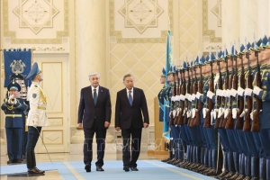 Tổng thống Kassym-Jormat Tokayev chủ trì lễ đón Tổng Bí thư Tô Lâm và Phu nhân