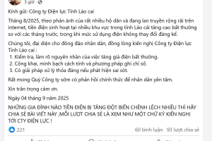 Cảnh báo về việc lan truyền thông tin “copy” kiến nghị liên quan đến tiền điện tháng 8