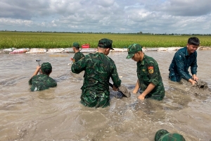 Biên phòng Tây Ninh giúp dân gia cố, khắc phục sự cố vỡ đê điều chống lũ