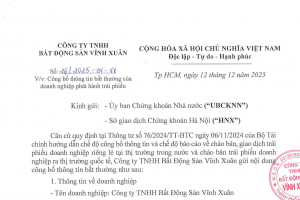 Công ty Bất động sản Vĩnh Xuân bị xử phạt do vi phạm công bố thông tin