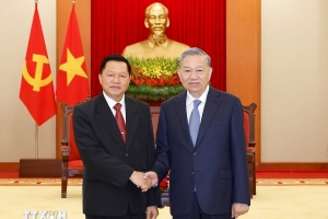 Tổng Bí thư Tô Lâm tiếp Bộ trưởng Bộ Công an Lào