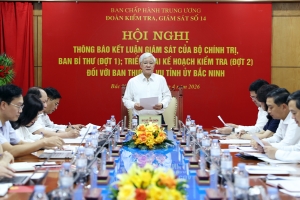 Đoàn Kiểm tra, giám sát số 14 của Bộ Chính trị làm việc với Ban Thường vụ Tỉnh ủy Bắc Ninh