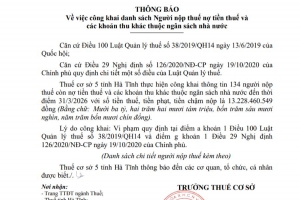 Hà Tĩnh: Công khai danh sách 134 doanh nghiệp và cá nhân nợ thuế