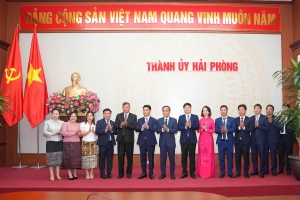 Bí thư Thành ủy Hải Phòng tiếp xã giao Đoàn đại biểu chính quyền tỉnh Viêng Chăn và tỉnh U-đôm-xay (Lào)