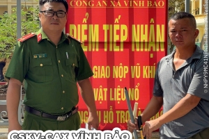 Công an xã Vĩnh Bảo đẩy mạnh vận động Nhân dân giao nộp vũ khí, vật liệu nổ và công cụ hỗ trợ