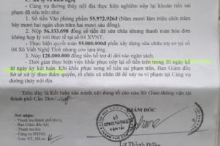 Khiển trách và yêu cầu nộp lại tiền với Giám đốc Cảng vụ đường thủy nội địa Cần Thơ