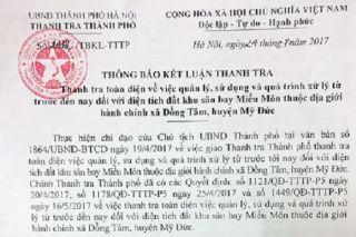 Thông báo kết luận việc quản lý, sử dụng diện tích đất khu sân bay Miếu Môn