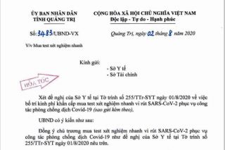 Quảng Trị: Chi 2,1 tỉ đồng mua 15.000 test xét nghiệm nhanh virus SARS-CoV-2