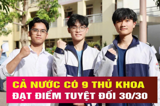 Cả nước có 9 thủ khoa đạt điểm tuyệt đối 30/30