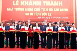 Tổng Bí thư Tô Lâm dự lễ khánh thành Nhà tưởng niệm Chủ tịch Hồ Chí Minh tại Đồi E2, Điện Biên