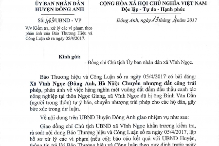 Thông tin về bài Xã Vĩnh Ngọc (Đông Anh, Hà Nội): Chuyển nhượng đất công trái phép