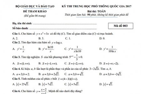 Công bố đề thi tham khảo THPT Quốc gia 2017