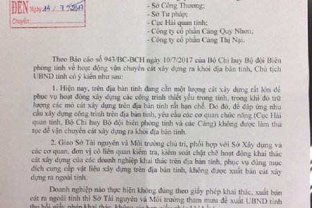 Chủ tịch UBND tỉnh Bình Định ban hành "lệnh cấm" bán cát ra ngoài tỉnh