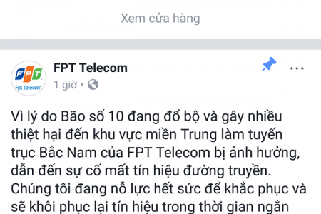 Ảnh hưởng từ bão số 10, mạng FPT bị “sập”, số tổng đài cũng bị vô hiệu